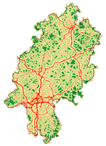 Karte des Straßenlärms in Hessen aus der Doktorarbeit von Martin Jäschke